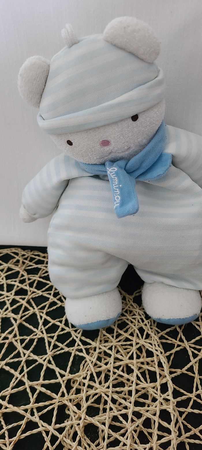 Doudou luminou ours souris rayure bleu JEMINI