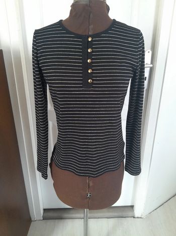 Tee shirt manches longues a boutons noir et doré Lauren Ralph Lauren  petit M