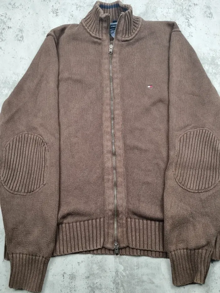 Cardigan zippé Tommy Hilfiger marron, L Hommes (mesures en photos) - photo numéro 3