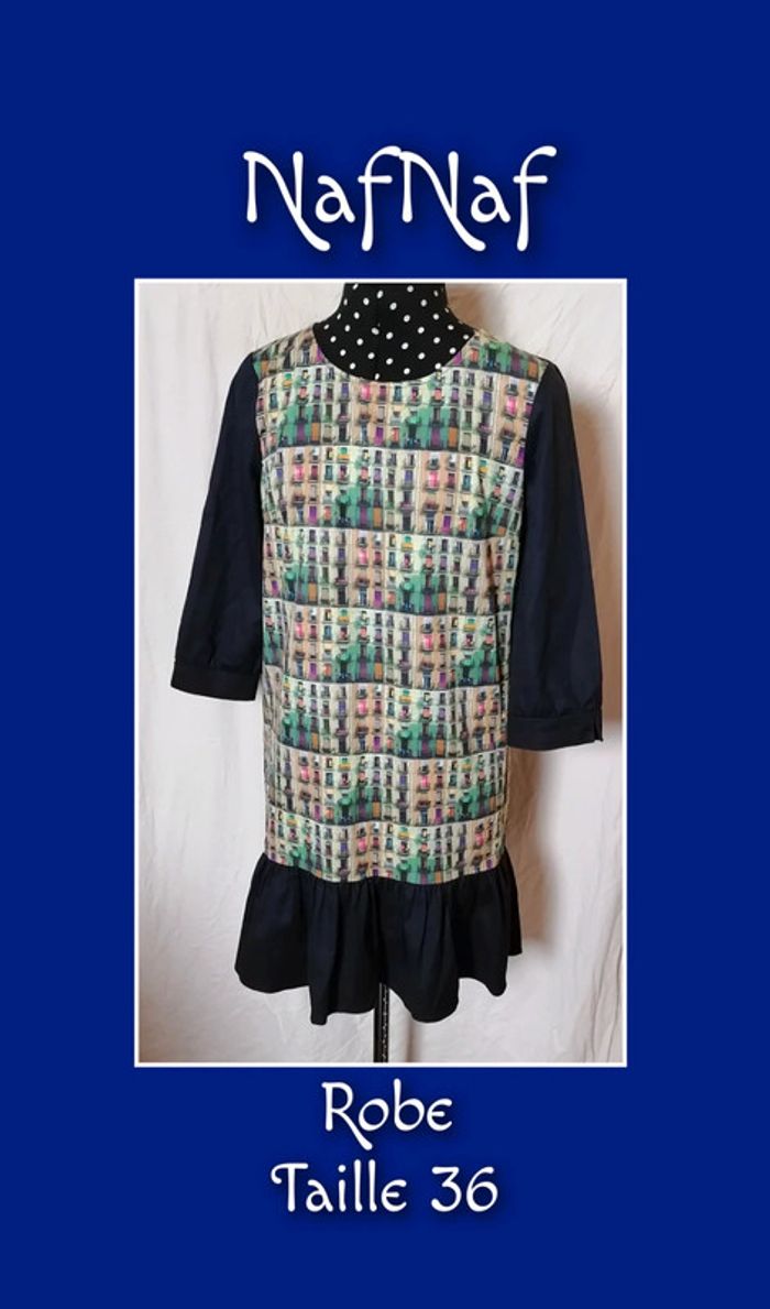 Robe Pop Art à motif multicolore bleu marine taille 36 Nafnaf