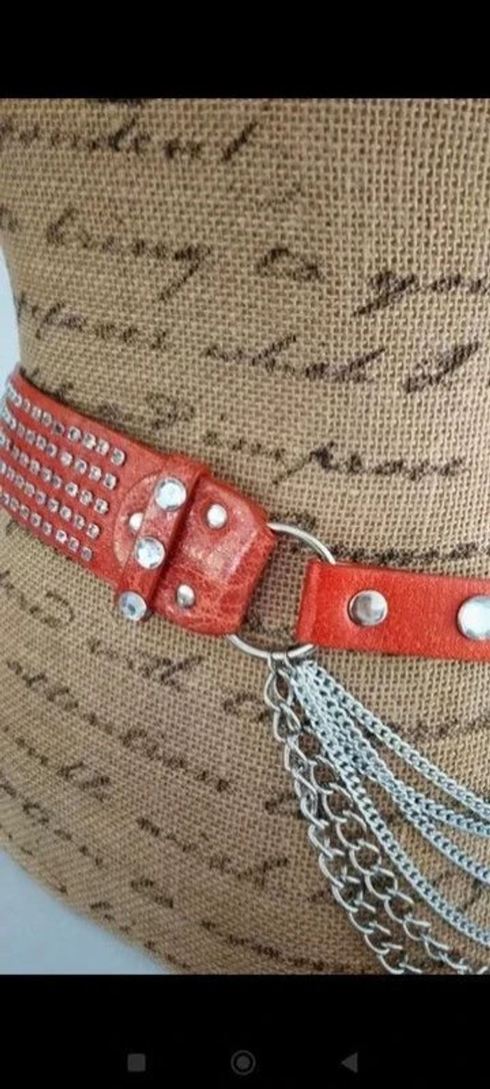 Ceinture orange avec chaînette argenté 90 cm - photo numéro 3