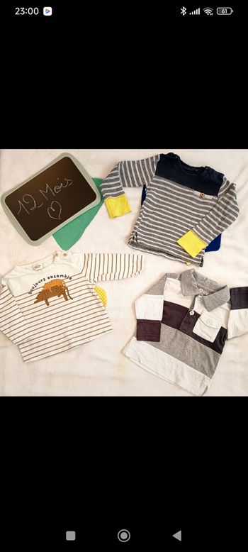 Lot T-shirts manches longues taille 12 mois