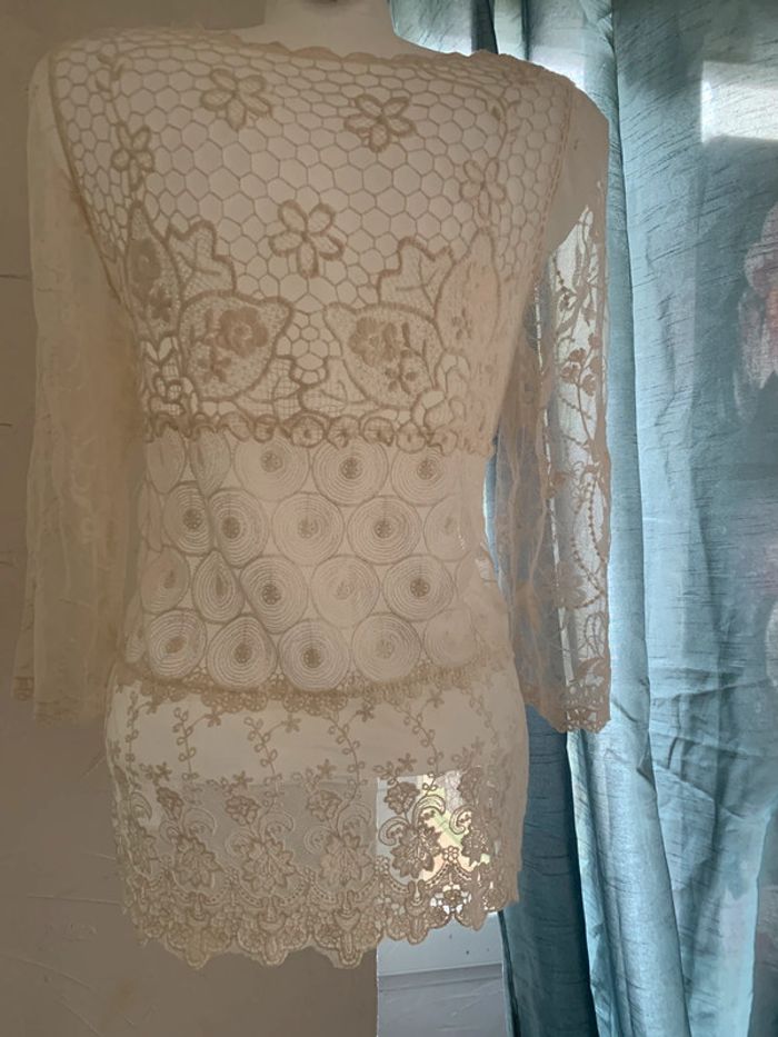 Blouse dentelle crochet transparent 36-38 manches3/4
