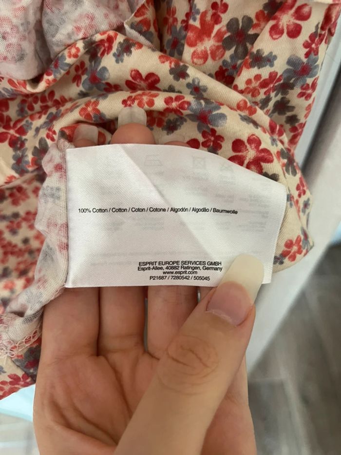Débardeur crème à volants avec des fleurs ( rouge,bleu, gris), Esprit, L, 100% coton - photo numéro 4