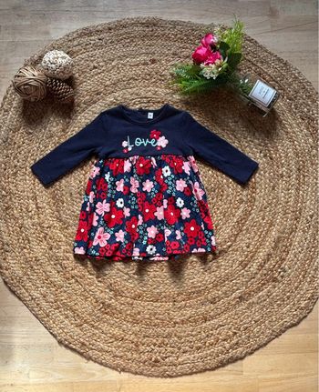 🌺Robe manche longue bleu foncé/ bleu marine au motif fleuris Taille 6mois/68cm🌺