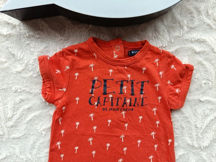 Combinaison combi short barboteuse Garçon 1 mois Petit capitaine palmier Kiabi 100% coton - photo numéro 3