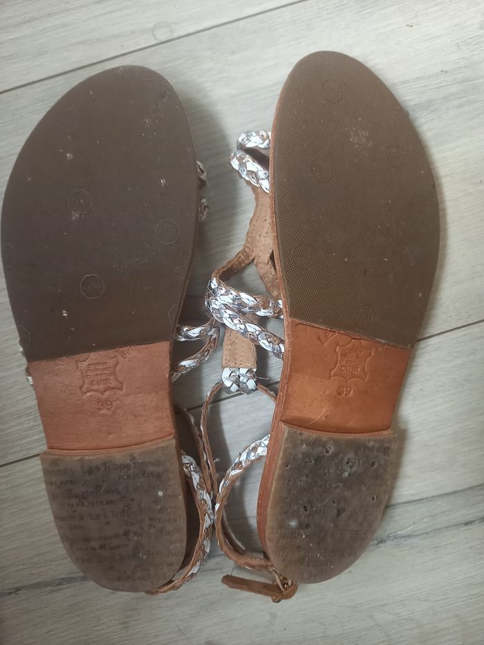 tropeziennes cuir blanc doré argenté - photo numéro 7