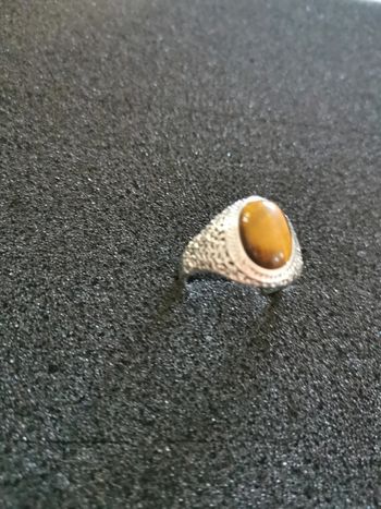 Chevalière homme acier et pierre œil de tigre T12