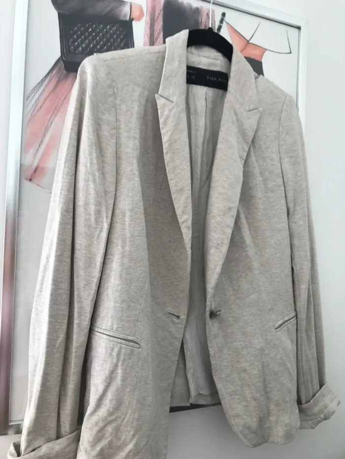 Blazer coton Zara M beige chiné - photo numéro 4
