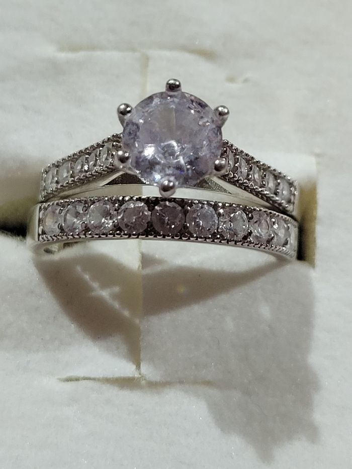 Duo bague solitaire et alliance en argent et zirconium parfaite états taille 54