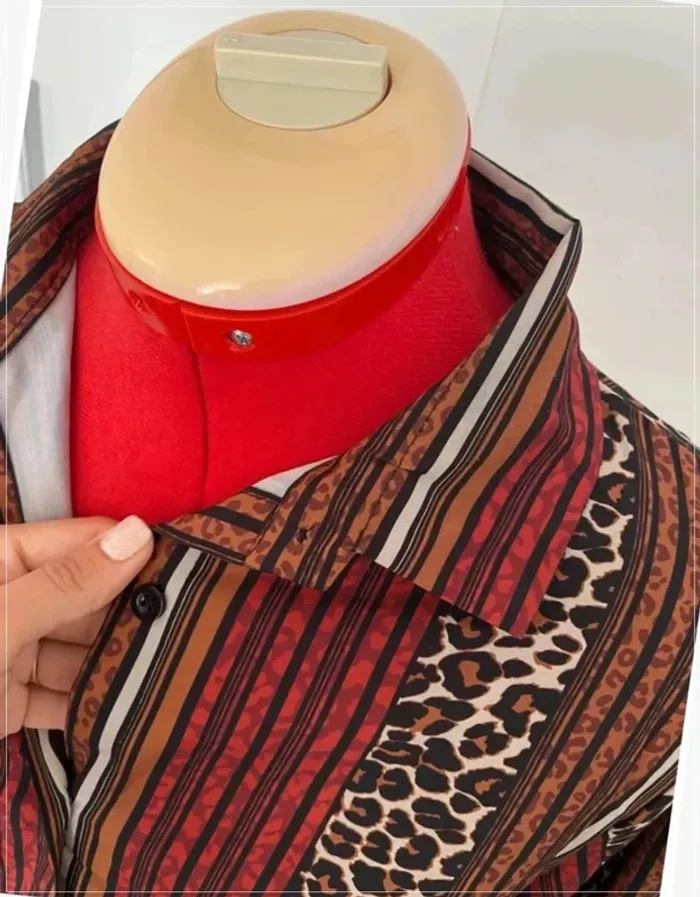 Robe chemise resserrée à la taille imprimée léopard - photo numéro 4