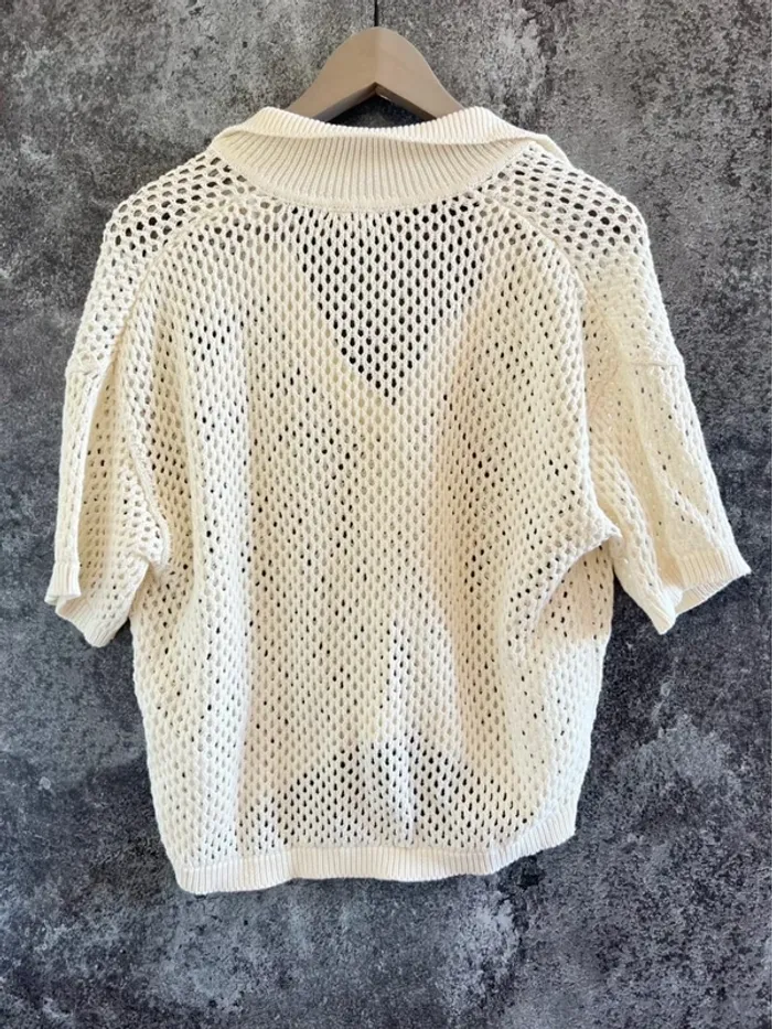 Top col polo maille ajourée femme Pimkie taille S mujer cuello calado donna maglia Damen Polokragen - photo numéro 3