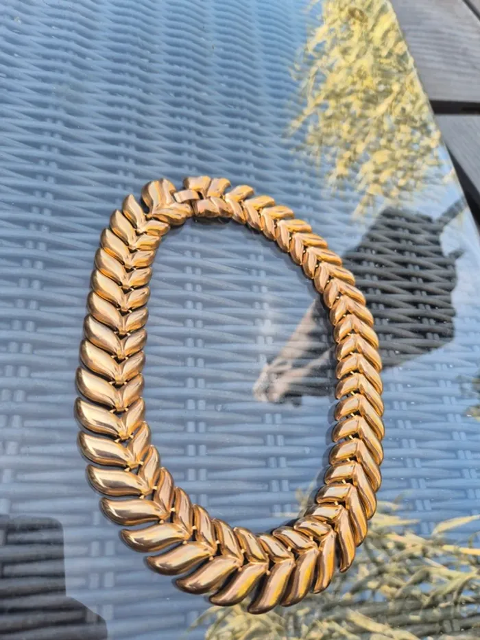 Collier en métal vintage feuille - photo numéro 2