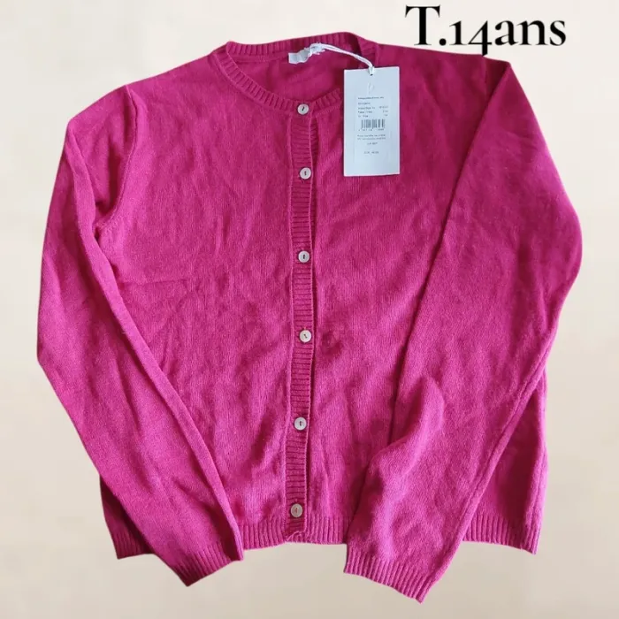 Cardigan fuschia neuf avec étiquette T.14 ans - photo numéro 2