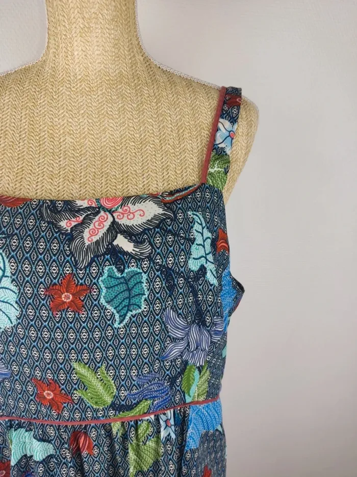 Robe mi-longue à bretelles motifs graphiques et fleuris multicolore taille 48 - photo numéro 5