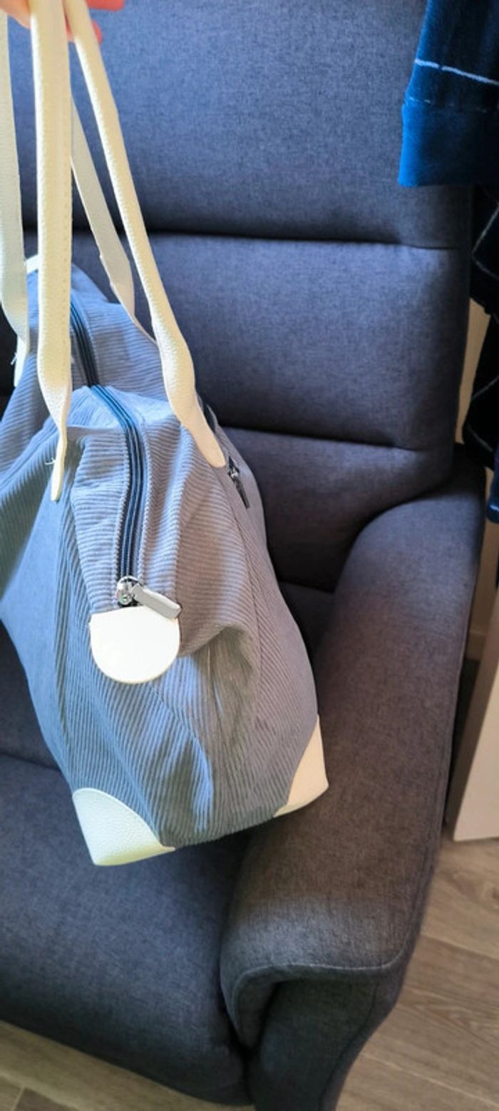 Grand Sac fourre-tout très tendance gris velour - photo numéro 3