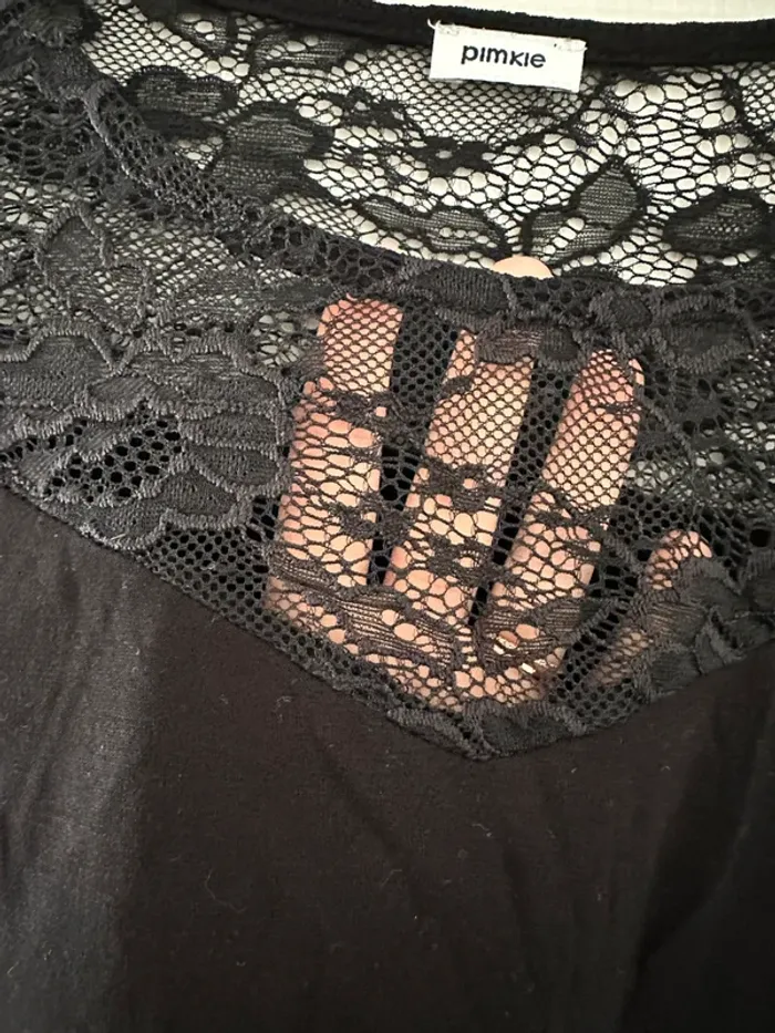 T-shirt manches longues noir dentelle - photo numéro 2