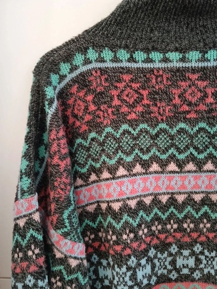 Pull col camionneur gris et multicolore vintage - photo numéro 6