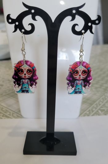 BOUCLES D'OREILLES POUPEE SANTA MUERTE HALLOWEEN ! NEUVE ! MODELE 2