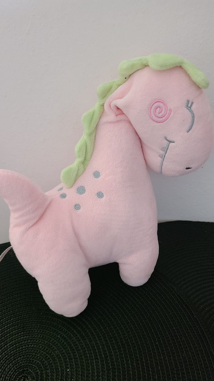 Doudou peluche dinosaure rose vert ZDT - photo numéro 3