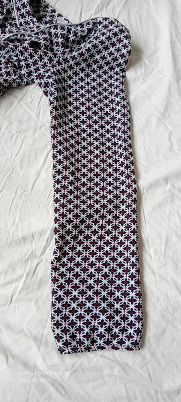 Blouse fluide manches longues col V motif fleurs liseré argenté noir femme L m&s mode - photo numéro 15
