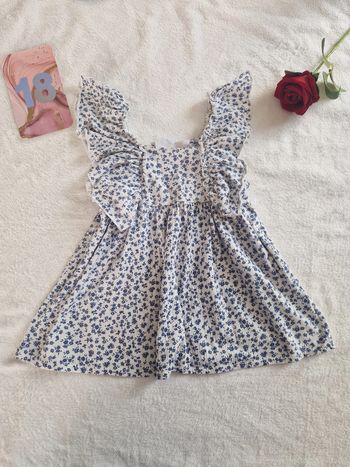 Robe gauffrée fleurie bleue Zara
