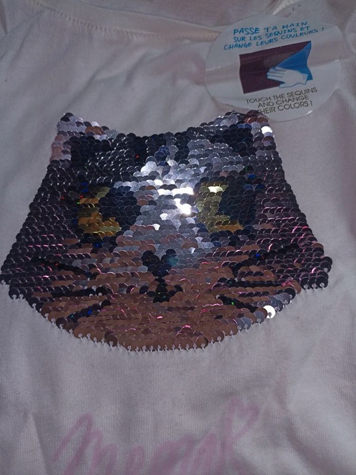 T shirt Chat sequin réversible 5 ans - photo numéro 3