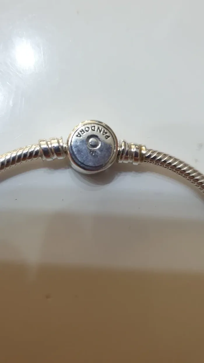Bracelet T20 maille serpent fermoir médaillon bleu scintillant pandora moments - photo numéro 4