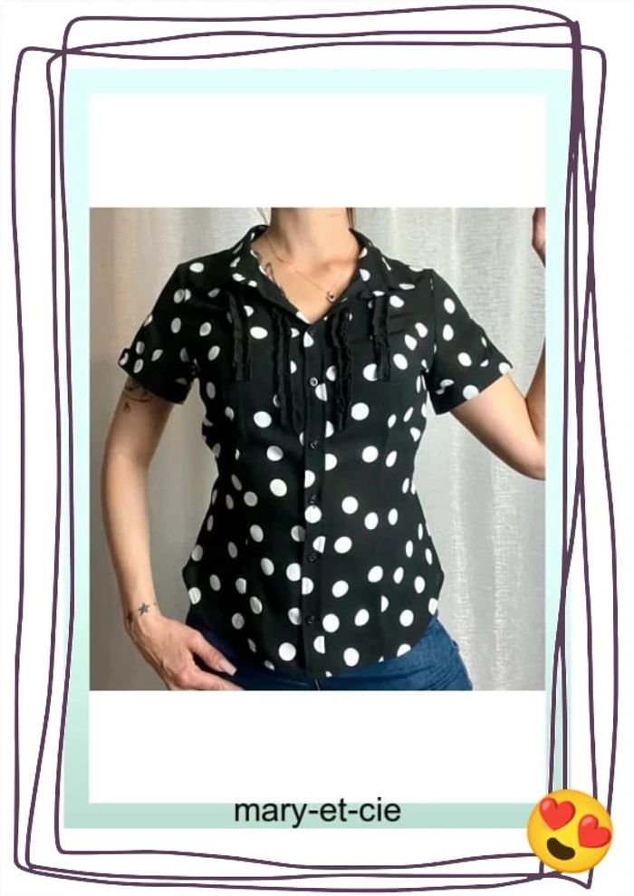 SOLDÉ - Blouse manches courtes à pois noir et blanc taille S - Morgan - photo numéro 3