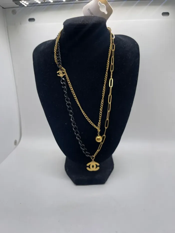 Collier double rangs en acier inoxydable bicolore - photo numéro 4