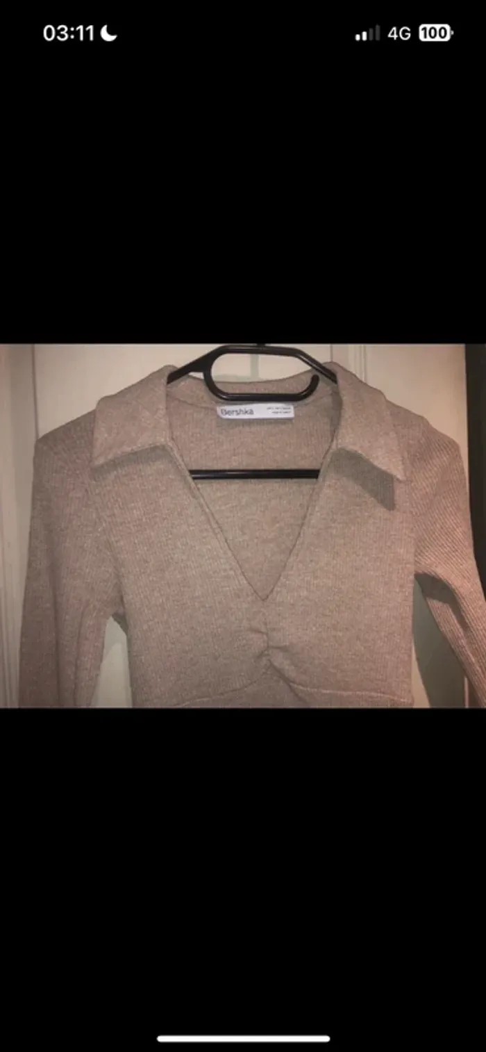 robe pull polo beige col V femme bershka - photo numéro 4