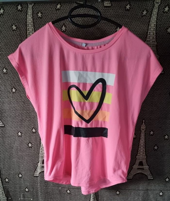 T-shirt rose imprimé cœur 12ans