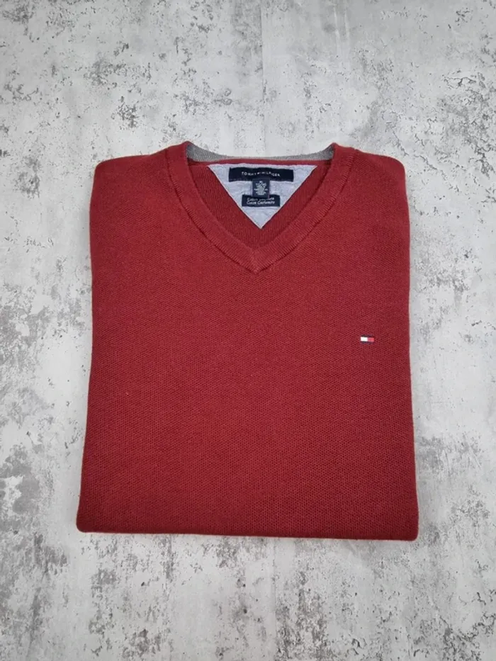 Pull col V Tommy Hilfiger cachemire rouge, XL Hommes - photo numéro 2