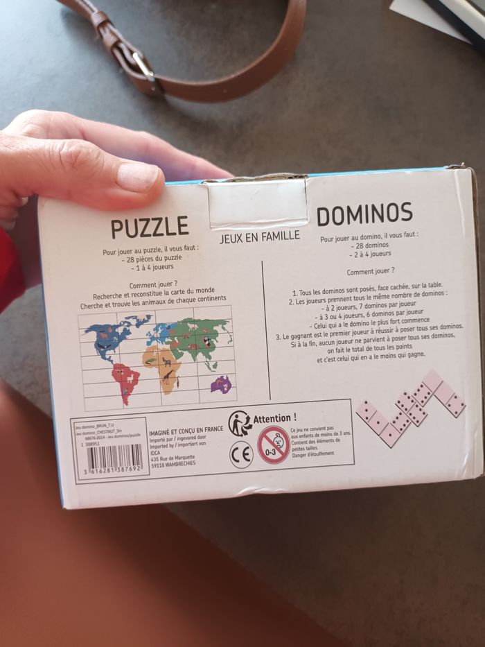 Jeu dominos et puzzle du monde planisphère  en bois animaux 28 pièces  neuf à  partir de 3 ans - photo numéro 4