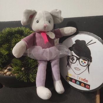 peluche doudou baby nat violetgris bn0730 noisette etoile tutu tulle Ruban Rose