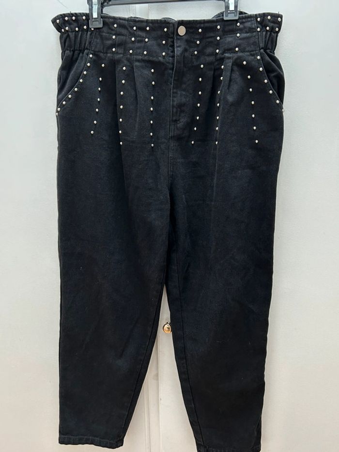 Pantalon jeans noir avec perle Léo & ugo taille 4 coton xl 42