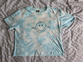 Tee shirt court smiley world bleu et blanc taille M