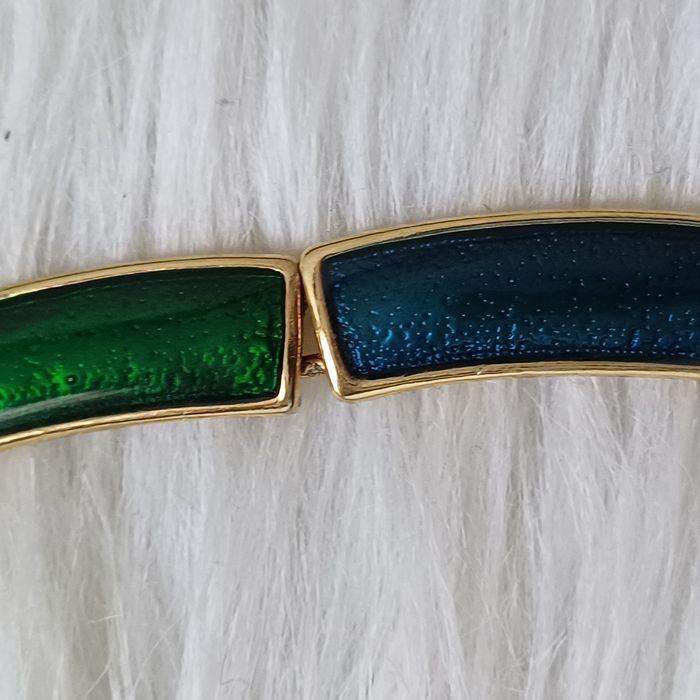 Demi parure vintage métal doré et émaillé bleu et vert - photo numéro 5