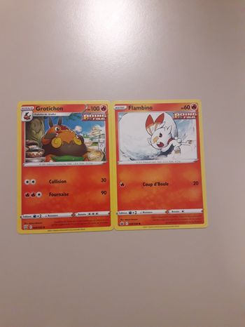 Grotichon + Flambino lot de 2 cartes Pokémon neuves