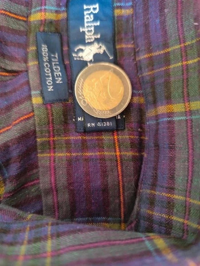 Chemise à carreaux - Ralph Lauren - Tilden - Logo brodé violet - Violet, vert - Taille S - photo numéro 9