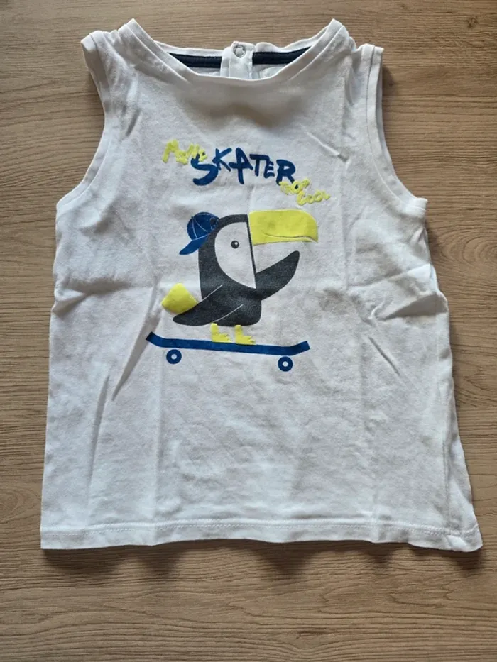 Débardeur garçon blanc - motif toucan skater