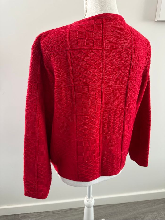 Cardigan en maille tricotée patchwork rose rouge Vintage T38 M - photo numéro 4