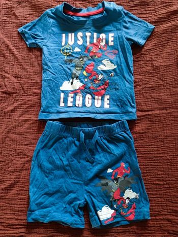 Ensemble t-shirt et short bleu Justice League T.6 mois