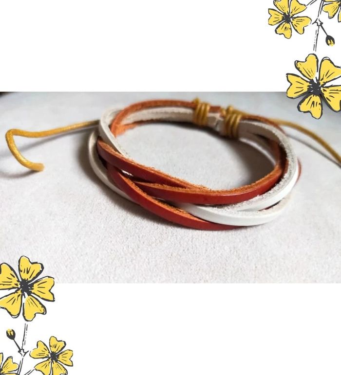 Bracelet en cuir tressé multicolore – Tons chauds et naturels