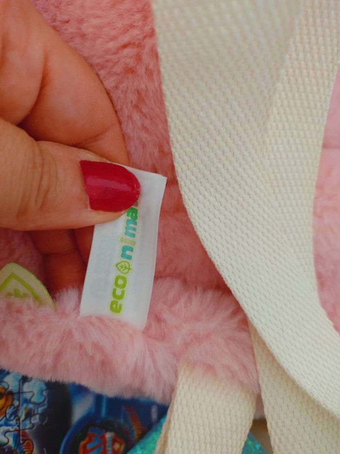 Sac à dos peluche tête de chat rose - photo numéro 3