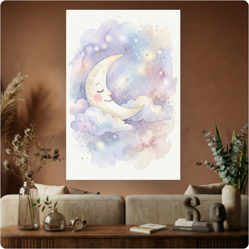 Affiche lune aquarelle "Lune Rêveuse" poster déco murale enfant nuit A3 Sans cadre