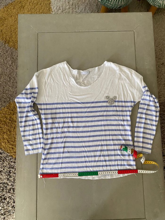 Marinière blanche et bleue ciel avec Mickey en strass Allen&Jo taille 38/40 - photo numéro 15