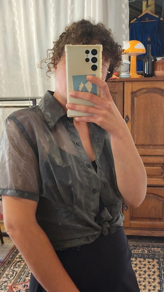 Joli petit chemisier gris métallique en mousseline vintage y2k - photo numéro 6