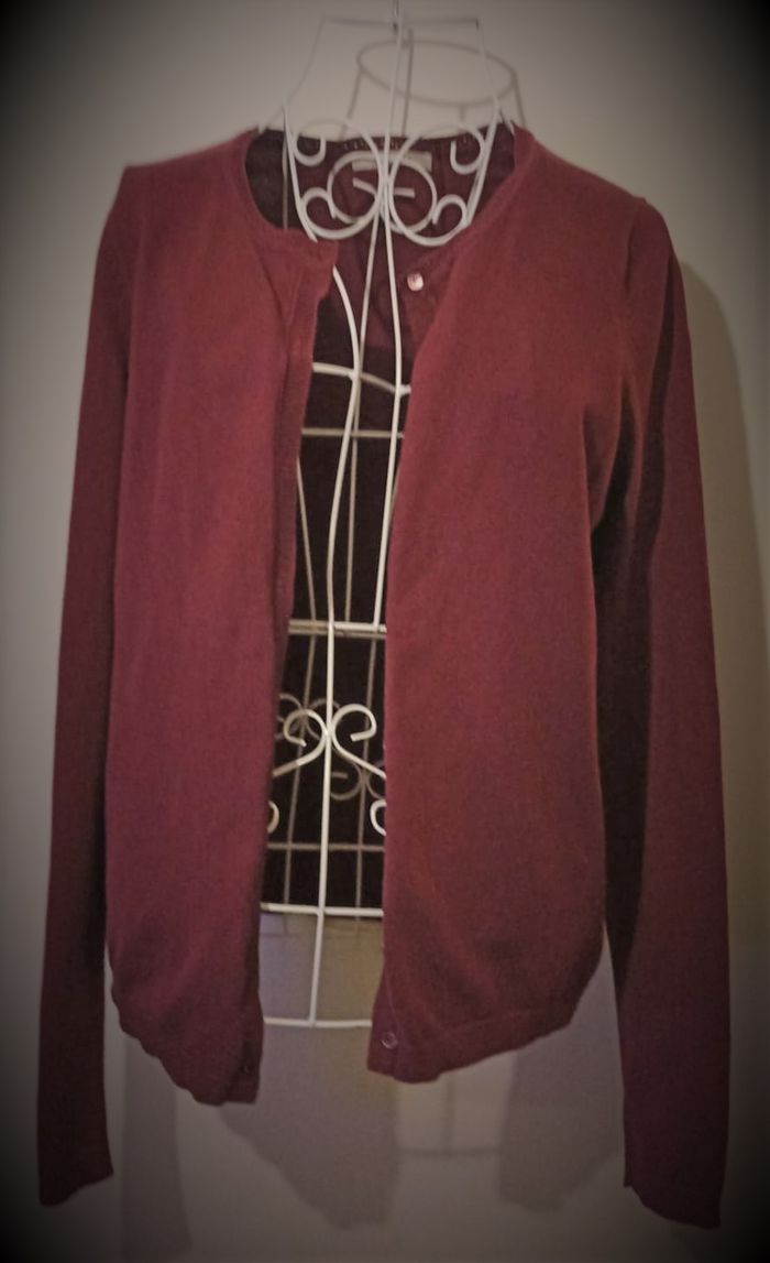 CARDIGAN FIN Bordeaux/Lie de Vin | Laine Mélangée | Classique & Chic - photo numéro 3