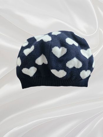 Bonnet bleu marine coeur fille 50 cm